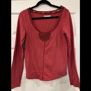 We the Free Red Long Sleeve with Crochet Detail
